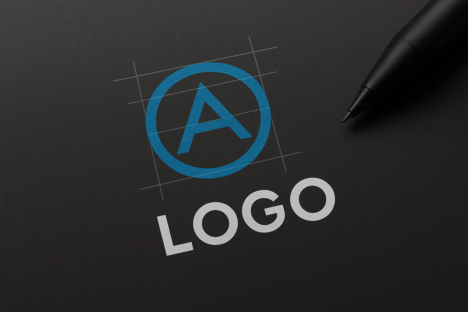 Naslovna Modern logo design concept with letter A in blue circle and typography grid — professional branding and graphic design mockup.